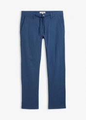 Spodnie chinosy regular fit, z regulowanym wygodnym pasem, straight. Niebieskie eleganckie spodnie bonprix, m, z materiału. Za 59.99 zł.