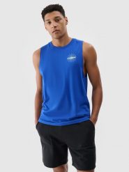 4F Tank top regular z nadrukiem męski - kobaltowy XL. Niebieskie bezrękawniki 4F, m, bez wzorów, z bawełny, bez kołnierzyka, bez ramiączek. W wyprzedaży za 39.99 zł.