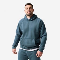 Bluza sportowa z kapturem męska Domyos. Niebieskie bluzy z kapturem DOMYOS, l, bez wzorów, z bawełny, z kapturem. Za 179.99 zł.