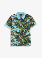 Koszulka polo z krótkim rękawem. Niebieskie koszulki polo bonprix, m, bez wzorów, bez kołnierzyka, bez ramiączek. Za 24.99 zł.