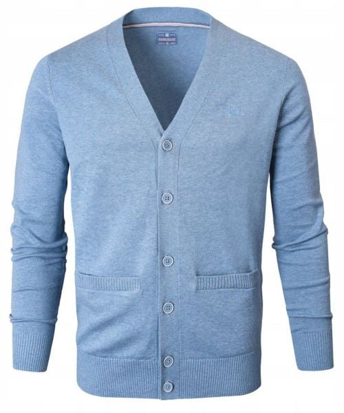 Bawełniany Sweter Męski, Rozpinany (Kardigan) - Pako Jeans - Niebieski. Niebieskie swetry rozpinane Pako Jeans, l, bez wzorów, z bawełny, bez kołnierzyka, bez ramiączek. Za 219.00 zł.