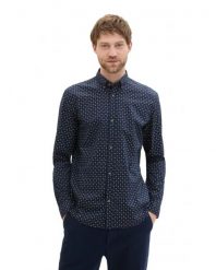 Męska Koszula Tom Tailor Fitted Printed Poplin Shirt Navy White Minimal Design 1041396 35556. Białe koszule Tom Tailor, m, bez wzorów, bez kołnierzyka, bez ramiączek. Za 99.99 zł.