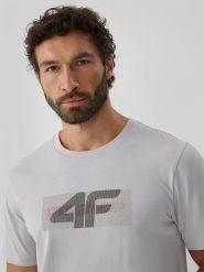 4F T-shirt regular z nadrukiem męski - szary L. Szare t-shirty 4F, l, bez wzorów, z bawełny, bez kołnierzyka, bez ramiączek. Za 79.99 zł.