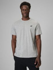 4F T-shirt regular gładki męski - szary L. Szare t-shirty 4F, l, bez wzorów, z jeansu, bez kołnierzyka, bez ramiączek. Za 49.99 zł.