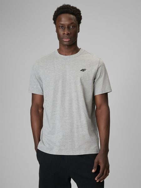 4F T-shirt regular gładki męski - szary L. Szare t-shirty 4F, l, bez wzorów, z jeansu, bez kołnierzyka, bez ramiączek. Za 49.99 zł.