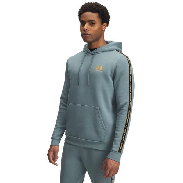 Bluza z kapturem z logo na paskach Under Armour Icon Fleece. Niebieskie bluzy Under Armour, m, bez wzorów, z bawełny, z kapturem. Za 376.99 zł.