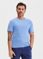 PAKO LORENTE – Bawełniany niebieski t-shirt. Niebieskie t-shirty Pako Lorente, xxl, bez wzorów, z bawełny, bez kołnierzyka, bez ramiączek. Za 39.99 zł.