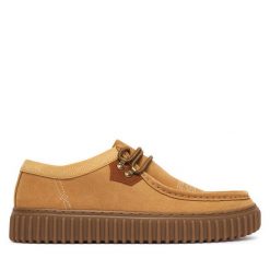 Półbuty Clarks. Brązowe eleganckie półbuty Clarks, bez wzorów, bez obcasa, bez zapięcia. Za 479.99 zł.