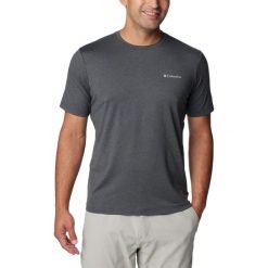 Koszulka sportowa męska Columbia Tech Trail Crew Neck II z krótkim rękawem. Szare t-shirty sportowe Columbia, bez wzorów, z elastanu, bez ramiączek, trekkingowe. Za 129.00 zł.