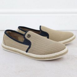 Półbuty męskie wsuwane espadryle beżowe Bugatti 321-ASP61-6900. Brązowe eleganckie półbuty Bugatti, z aplikacjami, z tkaniny, bez obcasa, bez zapięcia. Za 162.00 zł.