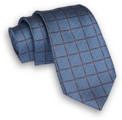 Niebiesko-Brązowy Klasyczny Męski Krawat -ALTIES- 7cm, Szeroki, w Grubą Kratę. Niebieskie krawaty i muchy Alties, bez wzorów, z tkaniny. Za 49.00 zł.