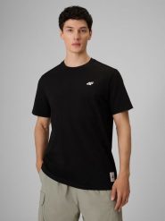 4F T-shirt relaxed z nadrukiem męski - czarny L. Czarne t-shirty 4F, l, bez wzorów, z bawełny, bez kołnierzyka, bez ramiączek. Za 79.99 zł.