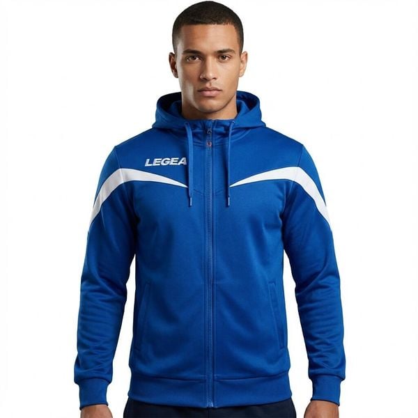 Kurtka rozgrzewkowa Turcja niebiesko-biała. Białe kurtki Legea, m, bez wzorów, z poliesteru, bez kaptura, do biegania. W wyprzedaży za 96.00 zł.