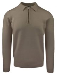 Męski, Lekki Sweter z Wiskozy z Kołnierzykiem Polo - Brave Soul - Taupe. Swetry rozpinane Brave Soul, l, bez wzorów, z poliamidu, bez kołnierzyka, bez ramiączek. Za 119.00 zł.