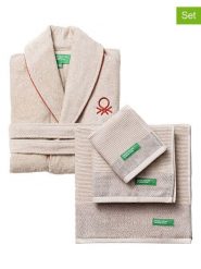 Benetton 4-częściowy zestaw w kolorze beżowym rozmiar: L/XL. Brązowe szlafroki Benetton, l, bez wzorów, z bawełny, bez ramiączek, bez kaptura. Za 379.44 zł.