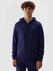 4F Bluza dresowa rozpinana z kapturem męska - granatowa L. Niebieskie bluzy 4F, l, bez wzorów, z bawełny, z kapturem. W wyprzedaży za 119.99 zł.