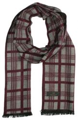 Szalik Dwustronny, Szaro-Bordowy w Kratkę Jesienno-Zimowy, Elegancki, 100% Wiskoza -Adriano Guinari. Czerwone szaliki Adriano Guinari, bez wzorów, z bawełny. Za 59.00 zł.