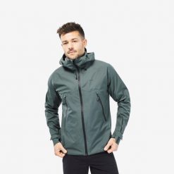 Kurtka turystyczna męska Quechua MH500 wodoodporna. Zielone kurtki QUECHUA, l, bez wzorów, z materiału, bez kaptura. Za 369.99 zł.