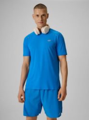 4F Koszulka do biegania szybkoschnąca męska - niebieska M. Niebieskie t-shirty 4F, m, bez wzorów, z materiału, bez kołnierzyka, bez ramiączek. Za 119.99 zł.