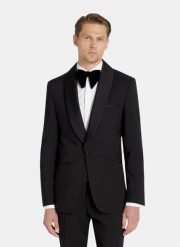 PAKO LORENTE - Smokingowa marynarka z poszerzonymi klapami szalowymi. Czarne garnitury Pako Lorente, m, bez wzorów, z wełny. Za 1,999.99 zł.