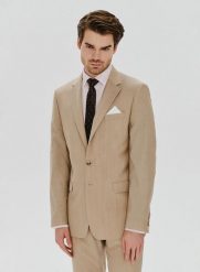 PAKO LORENTE – Beżowa wełniana marynarka męska. Brązowe garnitury Pako Lorente, na komunię, m, bez wzorów, z wełny. Za 699.99 zł.