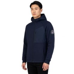 Bluza turystyczna męska Napapijri Bines. Niebieskie bluzy z kapturem Napapijri, m, bez wzorów, z bawełny, z kapturem. W wyprzedaży za 416.00 zł.