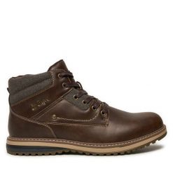 Trzewiki Lee Cooper. Brązowe botki sznurowane Lee Cooper, bez wzorów, bez obcasa, bez zapięcia. Za 279.99 zł.