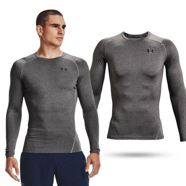 Koszulka męska termoaktywna UNDER ARMOUR HeatGear długi rękaw. Szare bielizna termoaktywna Under Armour, m, bez wzorów, bez kołnierzyka, bez ramiączek. Za 199.99 zł.
