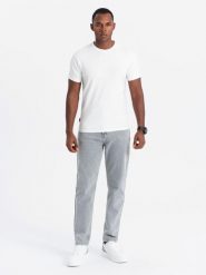 Męska koszulka SLIM FIT z okrągłym dekoltem i logotypem – biała V1 - Rozmiar: XXL. Białe t-shirty Ombre Clothing, m, bez wzorów, z bawełny, bez kołnierzyka, bez ramiączek. W wyprzedaży za 24.99 zł.