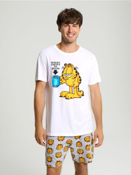 Piżama dwuczęściowa Garfield - biały. Białe piżamy Sinsay, l, bez wzorów, bez ramiączek. Za 49.99 zł.