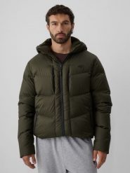 4F Kurtka zimowa puchowa z wypełnieniem naturalnym męska - khaki XL. Brązowe kurtki 4F, na zimę, m, bez wzorów, z materiału, bez kaptura. Za 699.99 zł.