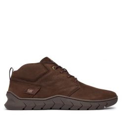 Trzewiki CAT Footwear. Brązowe botki sznurowane CAT Footwear, bez wzorów, bez obcasa, bez zapięcia. Za 559.99 zł.