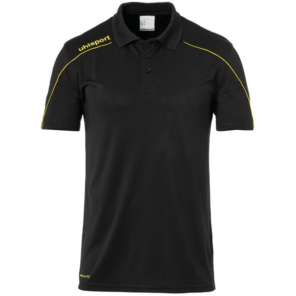 Polo Uhlsport Stream 22. Czarne koszulki polo Uhlsport, xl, bez wzorów, z materiału, bez kołnierzyka, bez ramiączek. Za 149.00 zł.