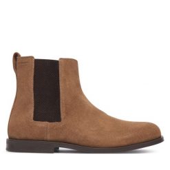 Sztyblety Calvin Klein. Brązowe botki sznurowane CALVIN KLEIN, bez wzorów, bez obcasa, bez zapięcia. Za 649.99 zł.