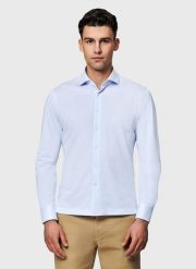 PAKO LORENTE - Błękitna koszula w drobny prążek. Niebieskie koszule Pako Lorente, xxl, bez wzorów, z bawełny, bez kołnierzyka, bez ramiączek. Za 299.99 zł.