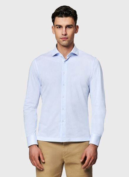 PAKO LORENTE - Błękitna koszula w drobny prążek. Niebieskie koszule Pako Lorente, xxl, bez wzorów, z bawełny, bez kołnierzyka, bez ramiączek. Za 299.99 zł.