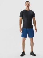 4F Spodenki treningowe regular szybkoschnące męskie - granatowe S. Niebieskie krótkie spodenki sportowe 4F, l, bez wzorów, z dzianiny. W wyprzedaży za 39.99 zł.
