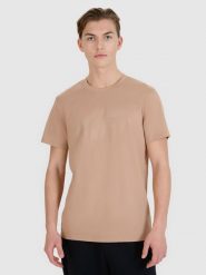 4F T-shirt regular z nadrukiem męski - beżowy M. Brązowe t-shirty 4F, m, bez wzorów, z bawełny, bez kołnierzyka, bez ramiączek. Za 59.99 zł.