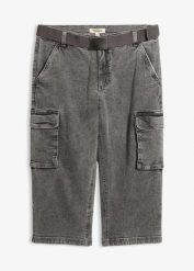 Jeansy bojówki 3/4 ze stretchem i paskiem, relaxed fit. Niebieskie jeansy bonprix, m. Za 64.99 zł.