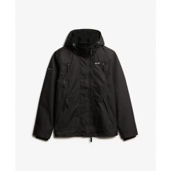 Windbreaker Superdry. Czarne kurtki softshell Superdry, bez wzorów, z softshellu, bez kaptura. W wyprzedaży za 461.85 zł.