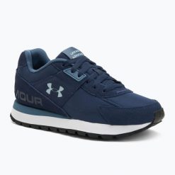 Buty treningowe męskie Under Armour Essential Runner washed navy/nu blue. Niebieskie buty treningowe Under Armour, bez wzorów, na fitness i siłownię. Za 329.99 zł.
