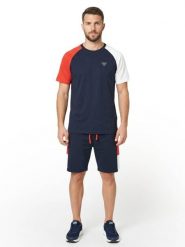 Zestaw męski: koszulka sportowa + szorty bermudy. Niebieskie krótkie spodenki sportowe LEONE 1947 APPAREL, m, bez wzorów, z bawełny. Za 324.17 zł.