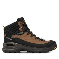 Trekkingi Grisport. Brązowe botki sznurowane Grisport, bez wzorów, bez obcasa, bez zapięcia. Za 419.99 zł.