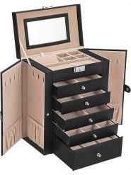 SONGMICS Szkatułka w kolorze czarno-beżowym na zegarki - 26 x 32 x 15,5 cm rozmiar: onesize. Brązowe zegarki Songmics. Za 241.56 zł.