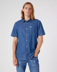 WRANGLER SS 1 PKT SHIRT MĘSKA KOSZULA JEANSOWA DARK STONE W5K05K96N 112330854. Koszule Wrangler, m, bez wzorów, z jeansu, bez kołnierzyka, bez ramiączek. Za 149.99 zł.