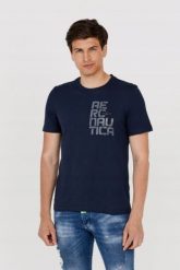AERONAUTICA MILITARE Granatowy t-shirt męski. Niebieskie t-shirty Aeronautica Militare, m, bez wzorów, bez kołnierzyka, bez ramiączek. W wyprzedaży za 299.99 zł.