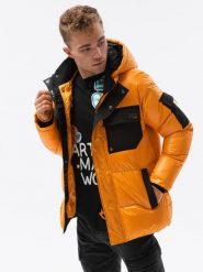 Kurtka męska zimowa błyszcząca - żółta V5. Żółte kurtki Ombre Clothing, na zimę, m, bez wzorów, z nylonu, bez kaptura. W wyprzedaży za 99.99 zł.