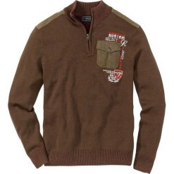 Sweter ze stójką bonprix brązowy. Swetry nierozpinane marki bonprix. Za 79.99 zł.