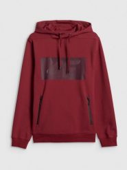 4F Bluza dresowa regular z kapturem męska - czerwona M. Czerwone bluzy 4F, m, bez wzorów, z bawełny, z kapturem. Za 199.99 zł.