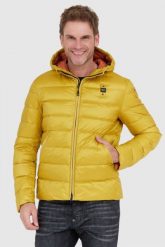 BLAUER Żółta puchowa kurtka Sergio z kapturem. Żółte kurtki Blauer USA, l, bez wzorów, z puchu, z kapturem. W wyprzedaży za 819.99 zł.
